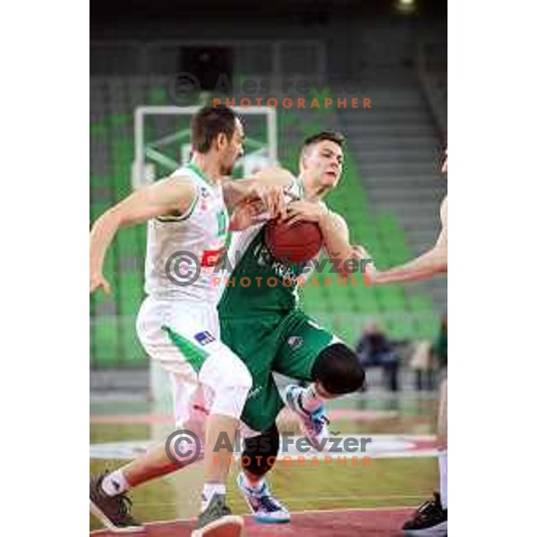 Miha Skedelj in action during Nova KBM league basketball match between Petrol Olimpija and Krka in Stozice, Ljubljana, Slovenia on April 5, 2019