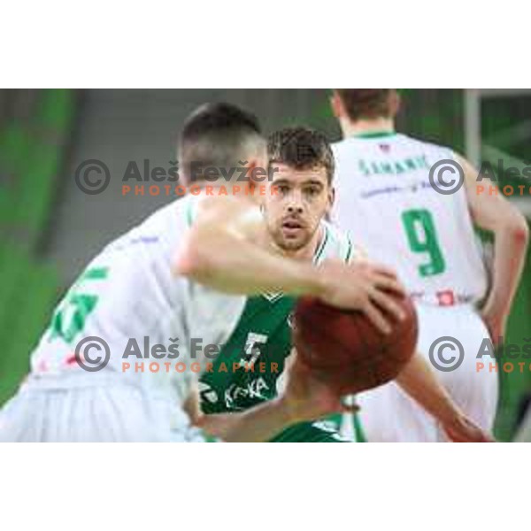 Paolo Marinelli in action during Nova KBM league basketball match between Petrol Olimpija and Krka in Stozice, Ljubljana, Slovenia on April 5, 2019