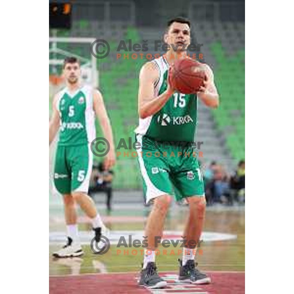 Jure Balazic in action during Nova KBM league basketball match between Petrol Olimpija and Krka in Stozice, Ljubljana, Slovenia on April 5, 2019