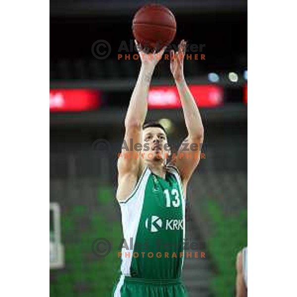 Ziga Fifolt in action during Nova KBM league basketball match between Petrol Olimpija and Krka in Stozice, Ljubljana, Slovenia on April 5, 2019
