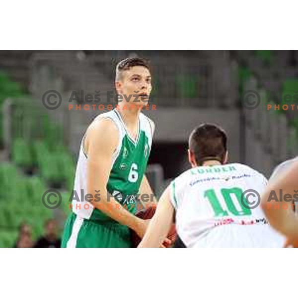 Miha Skedelj in action during Nova KBM league basketball match between Petrol Olimpija and Krka in Stozice, Ljubljana, Slovenia on April 5, 2019