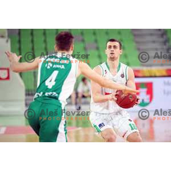 Roko Badzim in action during Nova KBM league basketball match between Petrol Olimpija and Krka in Stozice, Ljubljana, Slovenia on April 5, 201