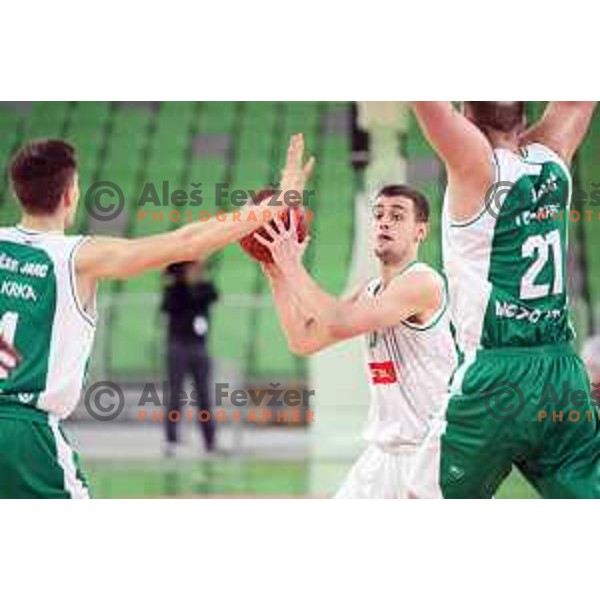 Roko Badzim in action during Nova KBM league basketball match between Petrol Olimpija and Krka in Stozice, Ljubljana, Slovenia on April 5, 201