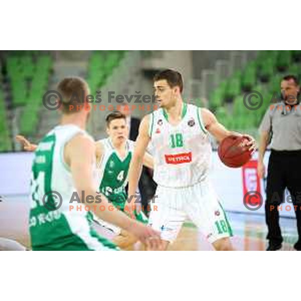 Roko Badzim in action during Nova KBM league basketball match between Petrol Olimpija and Krka in Stozice, Ljubljana, Slovenia on April 5, 201