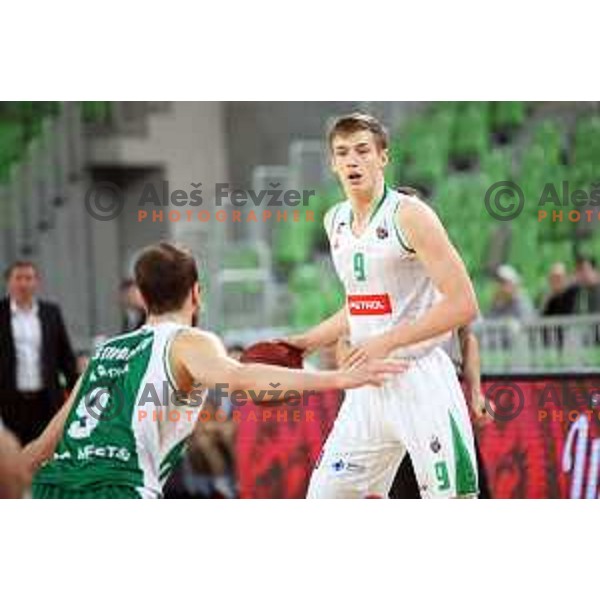 Luka Samanic in action during Nova KBM league basketball match between Petrol Olimpija and Krka in Stozice, Ljubljana, Slovenia on April 5, 2019