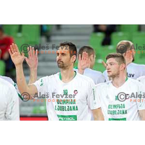 Domen Lorbek in action during Nova KBM league basketball match between Petrol Olimpija and Krka in Stozice, Ljubljana, Slovenia on April 5, 2019