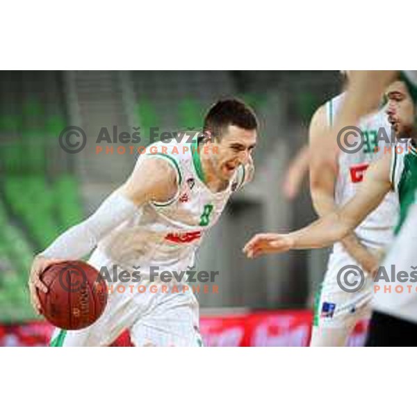 Aleksandar Lazic in action during Nova KBM league basketball match between Petrol Olimpija and Krka in Stozice, Ljubljana, Slovenia on April 5, 2019