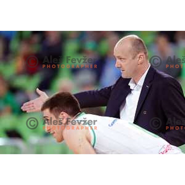 Jure Zdovc and Aleksandar Lazic during Nova KBM league basketball match between Petrol Olimpija and Krka in Stozice, Ljubljana, Slovenia on April 5, 201