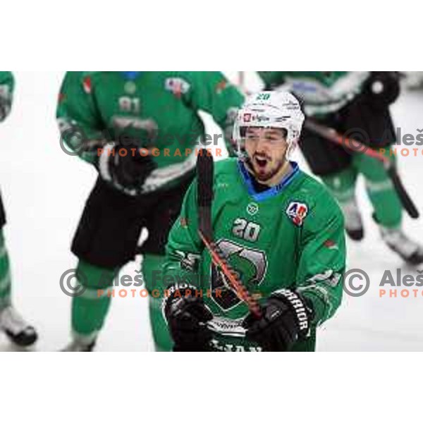 Gregor Koblar of SZ Olimpija in action during semi-final of Alps League ice-hockey match between SZ Olimpija and Lustenau in Tivoli Hall, Ljubljana, Slovenia on April 5, 201