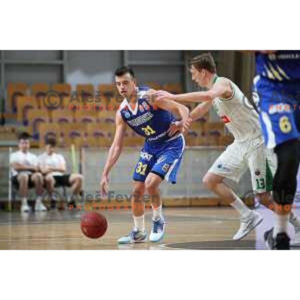 Zan Mark Sisko in action during Nova KBM League basketball match between Petrol Olimpija and Sixt Primorska in Tivoli Hall, Ljubljana on April 11, 2019