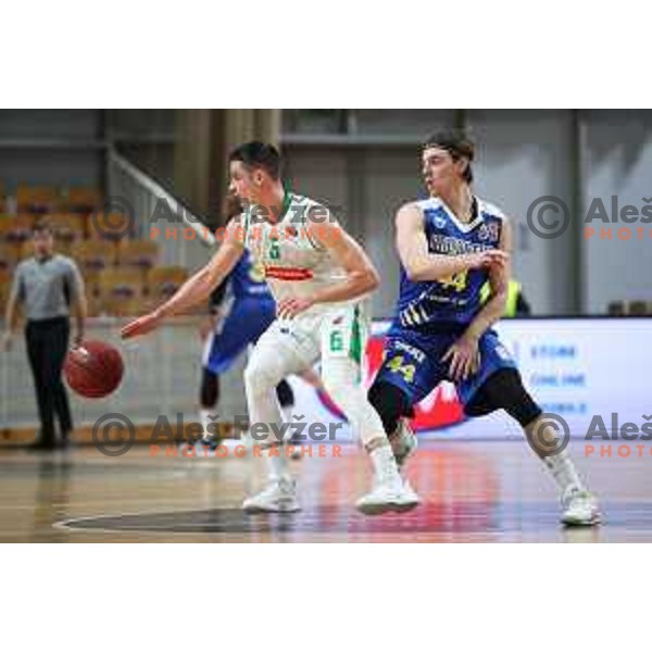 Jan Span abd Luka Voncina in action during Nova KBM League basketball match between Petrol Olimpija and Sixt Primorska in Tivoli Hall, Ljubljana on April 11, 2019