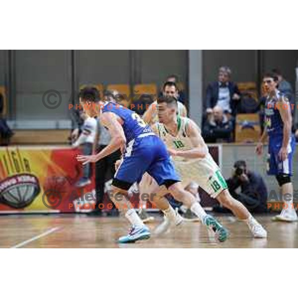 Roko Badzim in action during Nova KBM League basketball match between Petrol Olimpija and Sixt Primorska in Tivoli Hall, Ljubljana on April 11, 2019