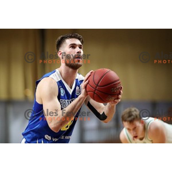 Alen Hodzic in action during Nova KBM League basketball match between Petrol Olimpija and Sixt Primorska in Tivoli Hall, Ljubljana on April 11, 2019