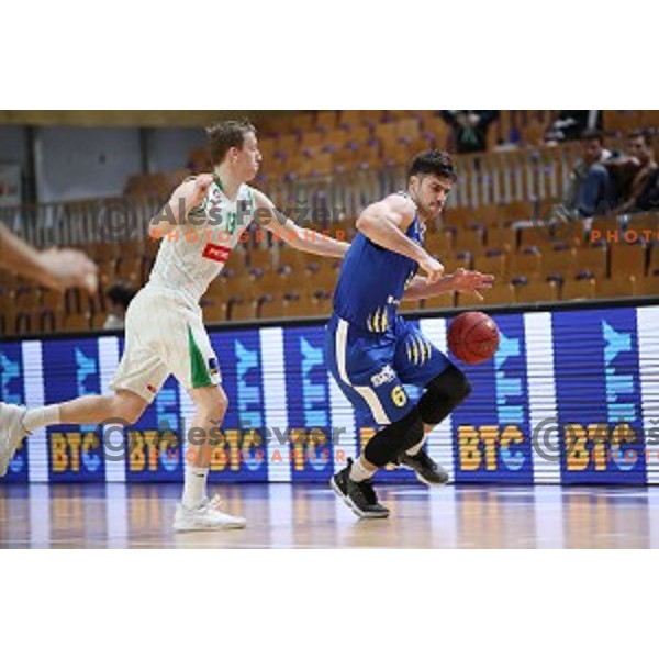 Miha Lapornik and Marjan Cakarun during Nova KBM League basketball match between Petrol Olimpija and Sixt Primorska in Tivoli Hall, Ljubljana on April 11, 2019