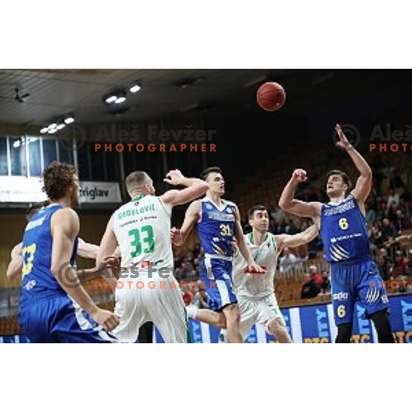 Zan Mark Sisko and Marjan Cakarun during Nova KBM League basketball match between Petrol Olimpija and Sixt Primorska in Tivoli Hall, Ljubljana on April 11, 2019