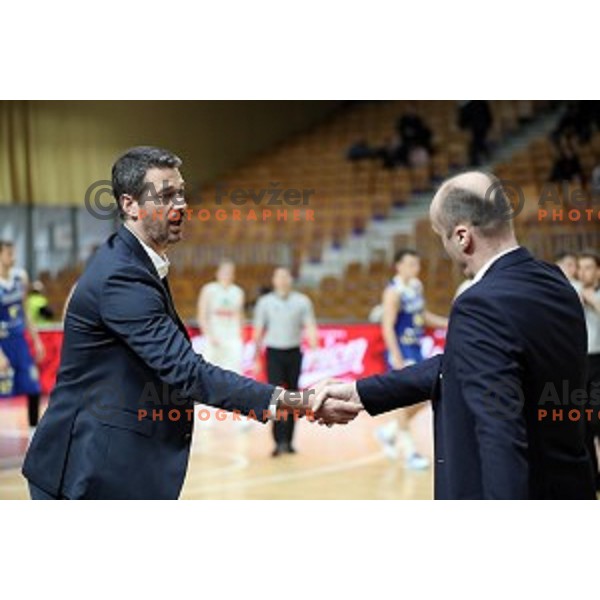 Jurica Golemac and Jure Zdovc during Nova KBM League basketball match between Petrol Olimpija and Sixt Primorska in Tivoli Hall, Ljubljana on April 11, 2019