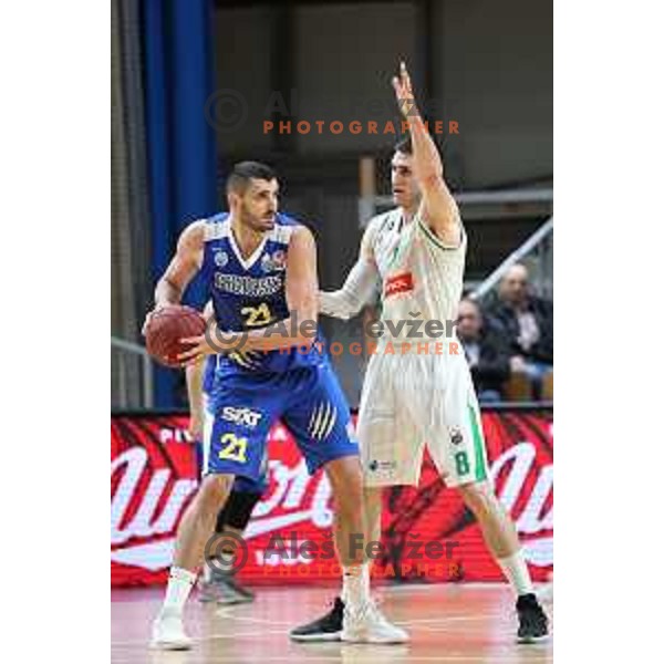 Aleksandar Lazic in action during Nova KBM League basketball match between Petrol Olimpija and Sixt Primorska in Tivoli Hall, Ljubljana on April 11, 2019