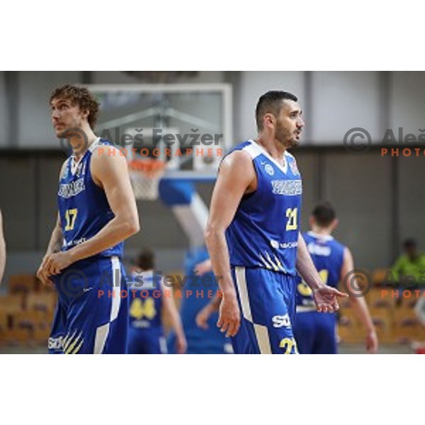 Ivan Marinkovic and MArko Jagodic Kuridza during Nova KBM League basketball match between Petrol Olimpija and Sixt Primorska in Tivoli Hall, Ljubljana on April 11, 2019