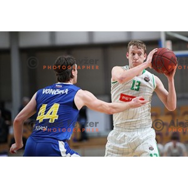 Miha Lapornik in action during Nova KBM League basketball match between Petrol Olimpija and Sixt Primorska in Tivoli Hall, Ljubljana on April 11, 2019