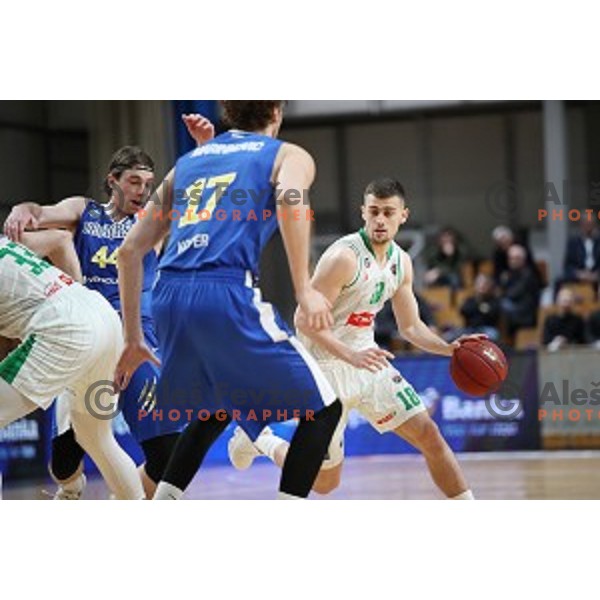 Roko Badzim in action during Nova KBM League basketball match between Petrol Olimpija and Sixt Primorska in Tivoli Hall, Ljubljana on April 11, 2019