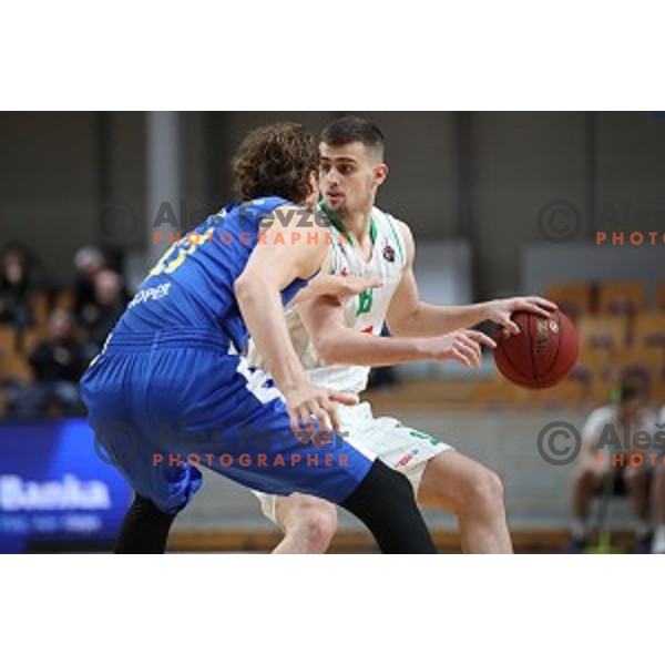 Roko Badzim in action during Nova KBM League basketball match between Petrol Olimpija and Sixt Primorska in Tivoli Hall, Ljubljana on April 11, 2019