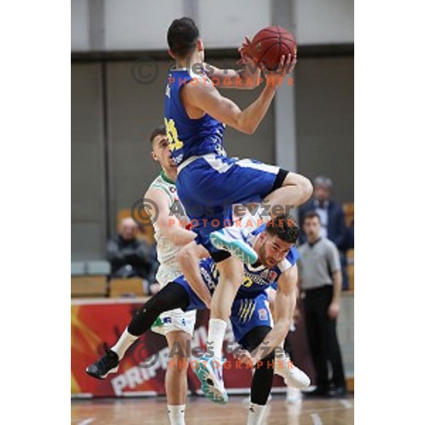 Zan Mark Sisko in action during Nova KBM League basketball match between Petrol Olimpija and Sixt Primorska in Tivoli Hall, Ljubljana on April 11, 2019