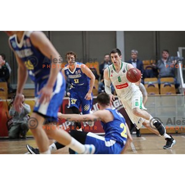 Aleksandar Lazic in action during Nova KBM League basketball match between Petrol Olimpija and Sixt Primorska in Tivoli Hall, Ljubljana on April 11, 2019