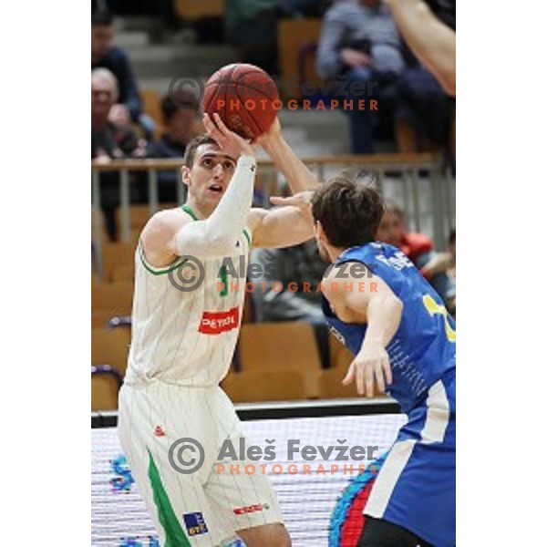 Aleksandar Lazic in action during Nova KBM League basketball match between Petrol Olimpija and Sixt Primorska in Tivoli Hall, Ljubljana on April 11, 2019