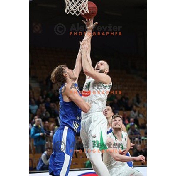 Ivan Marinkovic and Bojan Radulovic in action during Nova KBM League basketball match between Petrol Olimpija and Sixt Primorska in Tivoli Hall, Ljubljana on April 11, 2019