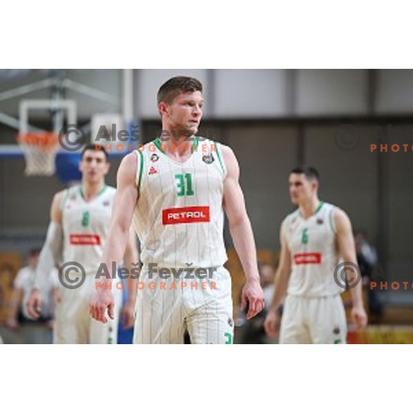 Jan Rebec in action during Nova KBM League basketball match between Petrol Olimpija and Sixt Primorska in Tivoli Hall, Ljubljana on April 11, 2019