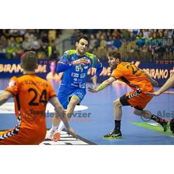 Borut Mackovsek in action during handball match between Slovenia and Netherlands, Men’s EHF EURO 2020, played in Zlatorog Arena, Celje, Slovenia on April 14, 2019