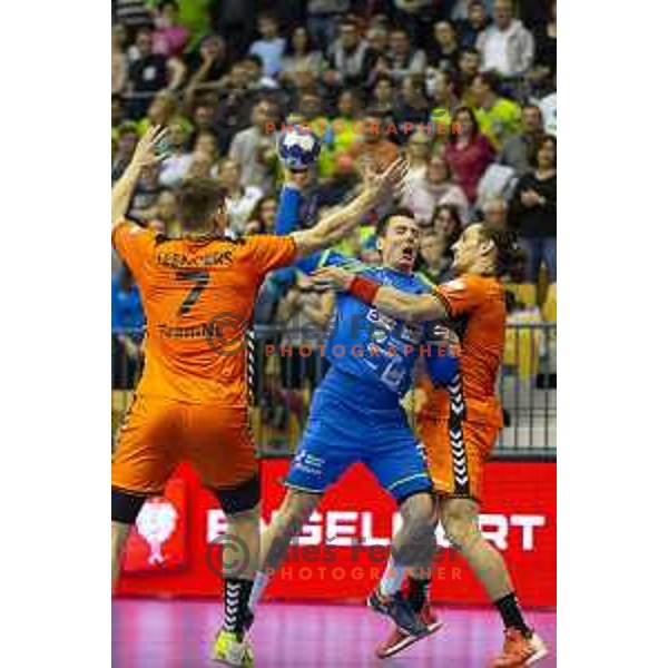 in action during handball match between Slovenia and Netherlands, Men’s EHF EURO 2020, played in Zlatorog Arena, Celje, Slovenia on April 14, 2019