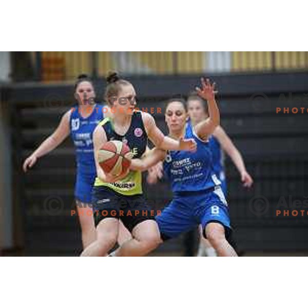 action during first match of the Final of Slovenian Women\'s basketball league between Cinkarna Celje and Triglav Kranj in Celje, Slovenia on April 18, 2019