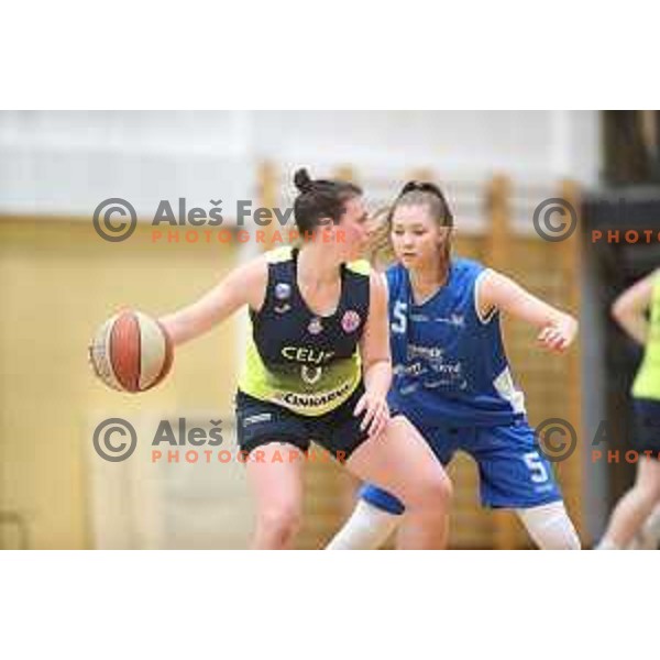 action during first match of the Final of Slovenian Women\'s basketball league between Cinkarna Celje and Triglav Kranj in Celje, Slovenia on April 18, 2019