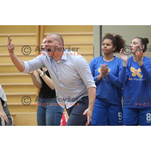 action during first match of the Final of Slovenian Women\'s basketball league between Cinkarna Celje and Triglav Kranj in Celje, Slovenia on April 18, 2019