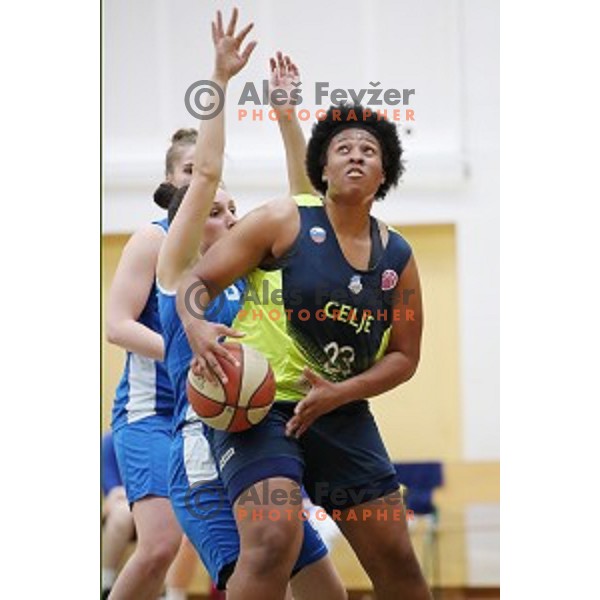 action during first match of the Final of Slovenian Women\'s basketball league between Cinkarna Celje and Triglav Kranj in Celje, Slovenia on April 18, 2019