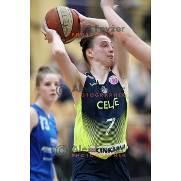 action during first match of the Final of Slovenian Women\'s basketball league between Cinkarna Celje and Triglav Kranj in Celje, Slovenia on April 18, 2019