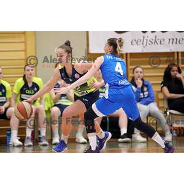 action during third match of the Final of Slovenian Women\'s basketball league between Cinkarna Celje and Triglav Kranj in Celje, Slovenia on April 23, 2019