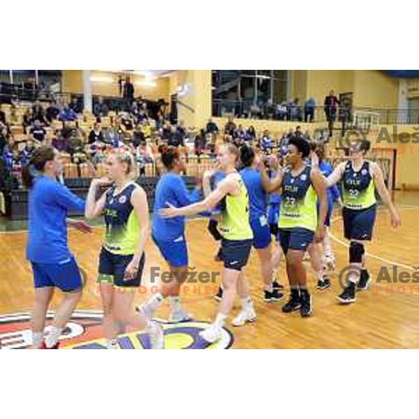 action during third match of the Final of Slovenian Women\'s basketball league between Cinkarna Celje and Triglav Kranj in Celje, Slovenia on April 23, 2019