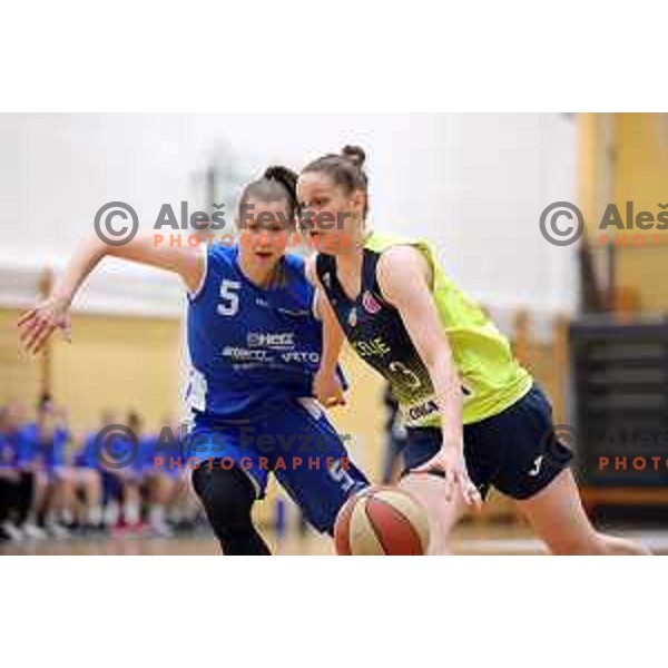 action during third match of the Final of Slovenian Women\'s basketball league between Cinkarna Celje and Triglav Kranj in Celje, Slovenia on April 23, 2019