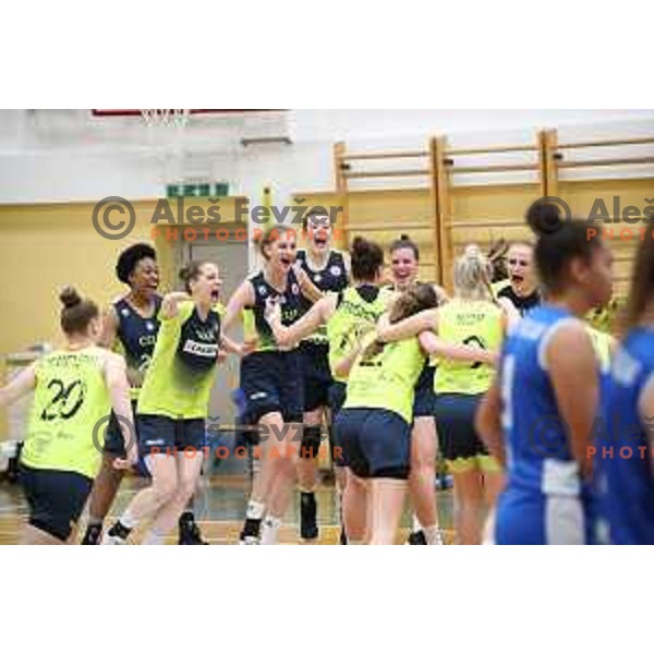 Players of Cinkarna Celje celebrate title in the Final of Slovenian Women\'s basketball league between Cinkarna Celje and Triglav Kranj in Celje, Slovenia on April 23, 2019