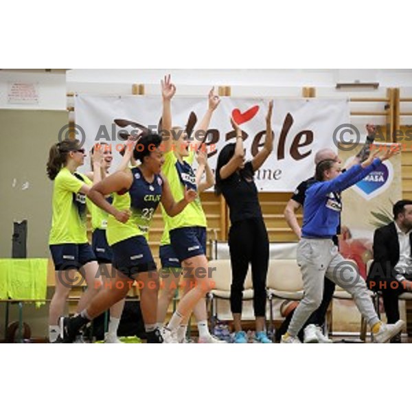 action during third match of the Final of Slovenian Women\'s basketball league between Cinkarna Celje and Triglav Kranj in Celje, Slovenia on April 23, 2019