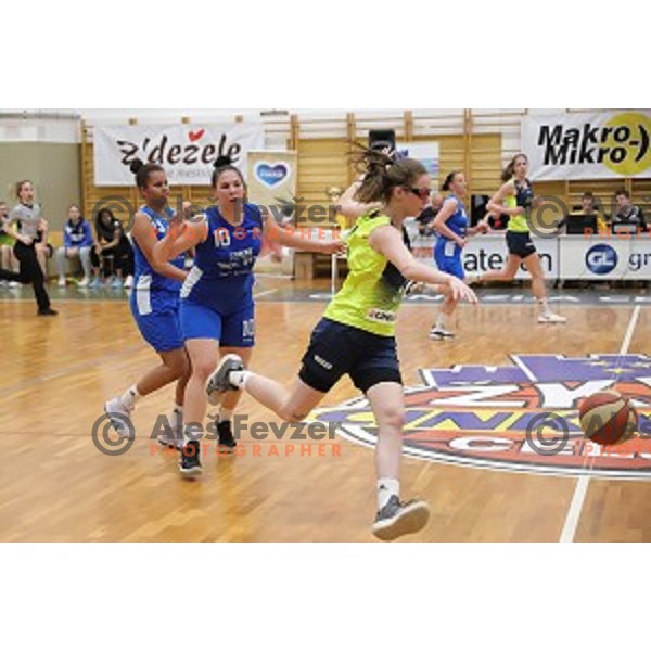 action during third match of the Final of Slovenian Women\'s basketball league between Cinkarna Celje and Triglav Kranj in Celje, Slovenia on April 23, 2019