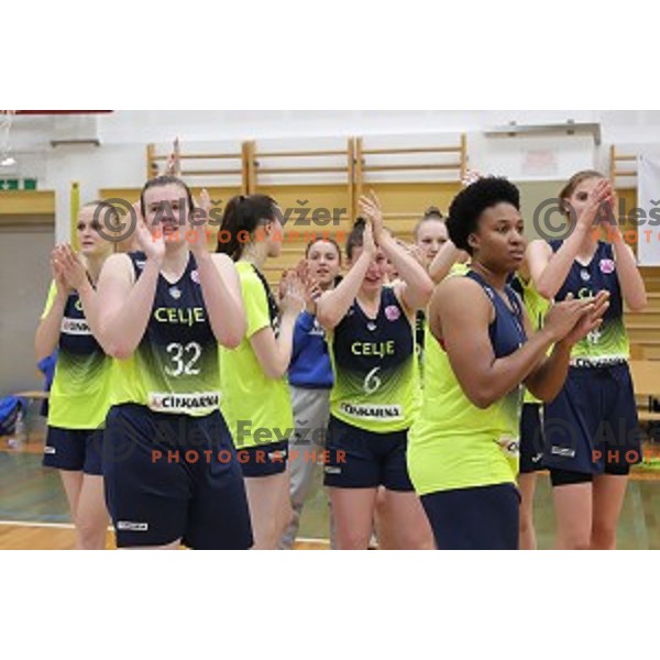 action during third match of the Final of Slovenian Women\'s basketball league between Cinkarna Celje and Triglav Kranj in Celje, Slovenia on April 23, 2019