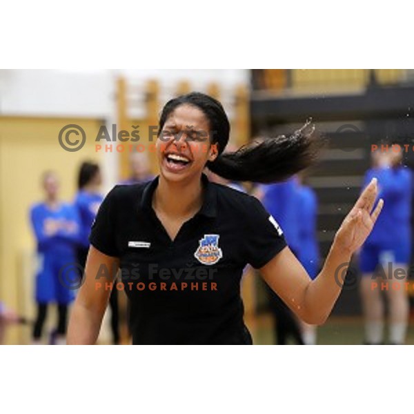 action during third match of the Final of Slovenian Women\'s basketball league between Cinkarna Celje and Triglav Kranj in Celje, Slovenia on April 23, 2019