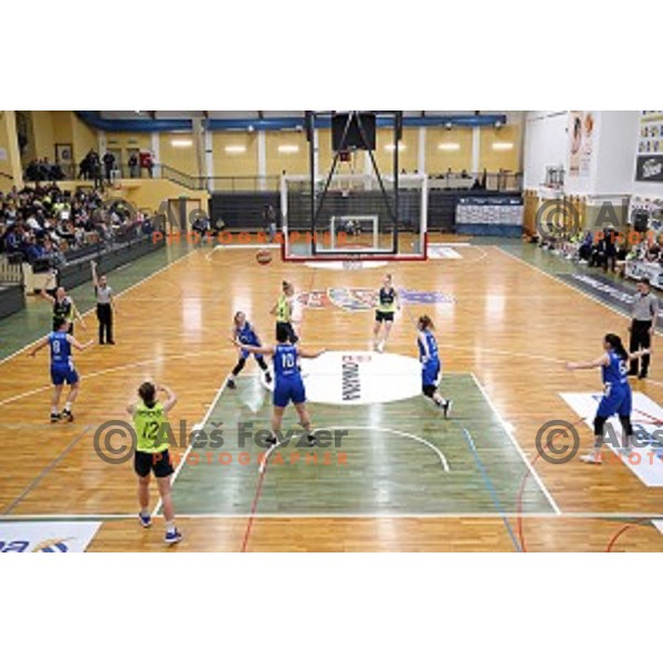 action during third match of the Final of Slovenian Women\'s basketball league between Cinkarna Celje and Triglav Kranj in Celje, Slovenia on April 23, 2019
