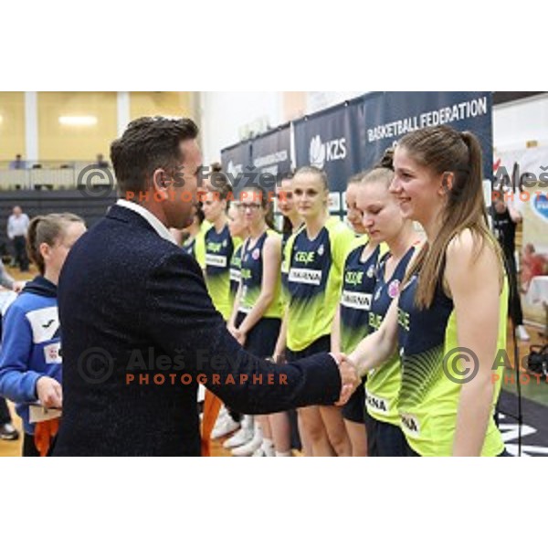 action during third match of the Final of Slovenian Women\'s basketball league between Cinkarna Celje and Triglav Kranj in Celje, Slovenia on April 23, 2019