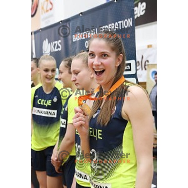 action during third match of the Final of Slovenian Women\'s basketball league between Cinkarna Celje and Triglav Kranj in Celje, Slovenia on April 23, 2019