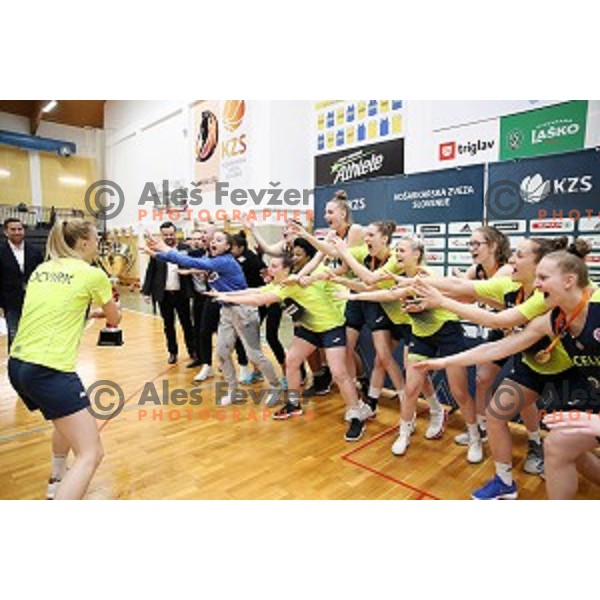 action during third match of the Final of Slovenian Women\'s basketball league between Cinkarna Celje and Triglav Kranj in Celje, Slovenia on April 23, 2019