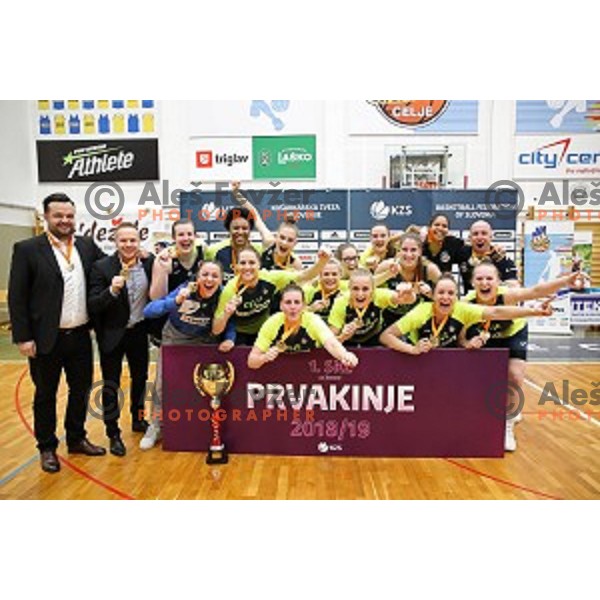 action during third match of the Final of Slovenian Women\'s basketball league between Cinkarna Celje and Triglav Kranj in Celje, Slovenia on April 23, 2019